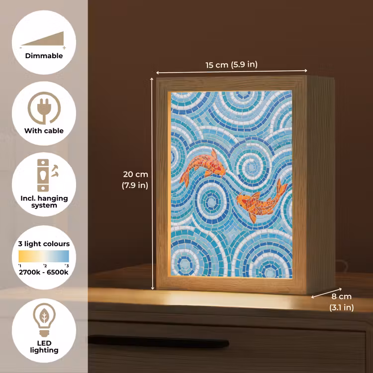 Vis - Mozaïek - Water - Decoratief - Blauw Light Box met kabel (Tafellamp) klein -USP_EN