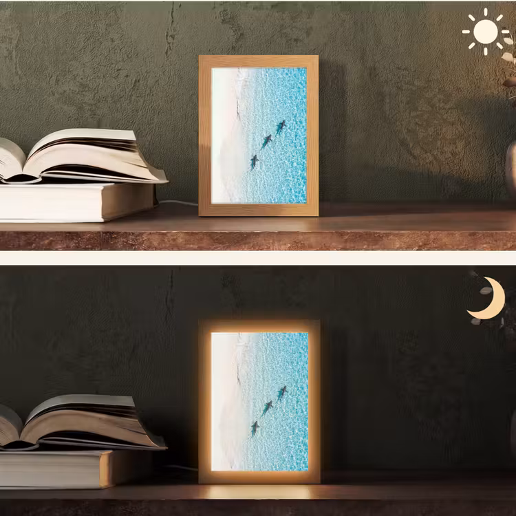 Vis - Oceaan - Strand - Turquoise - Natuur Light Box met kabel (Tafellamp) klein -sfeer3