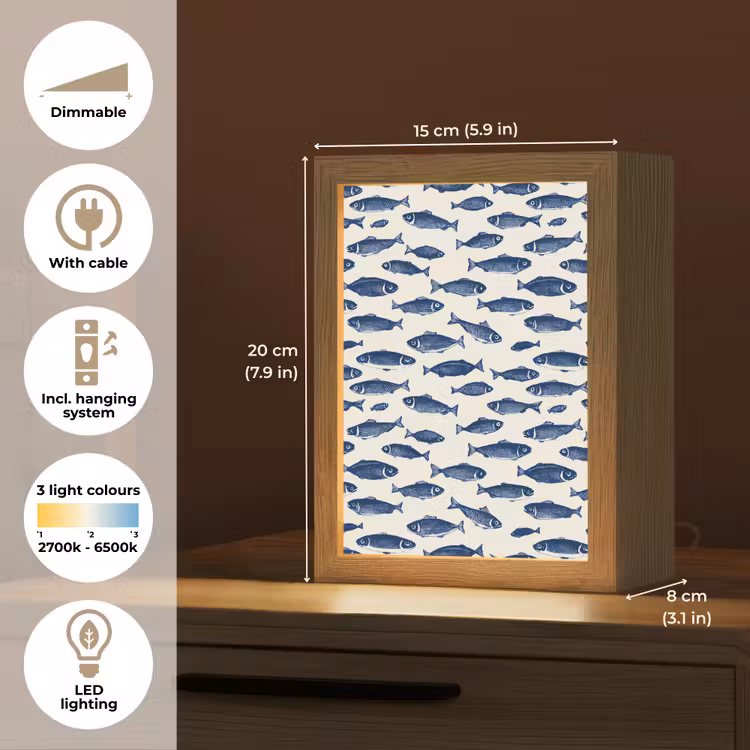 Vissen - Patroon - Blauw - Wit Light Box met kabel (Tafellamp) klein 925 -USP_EN