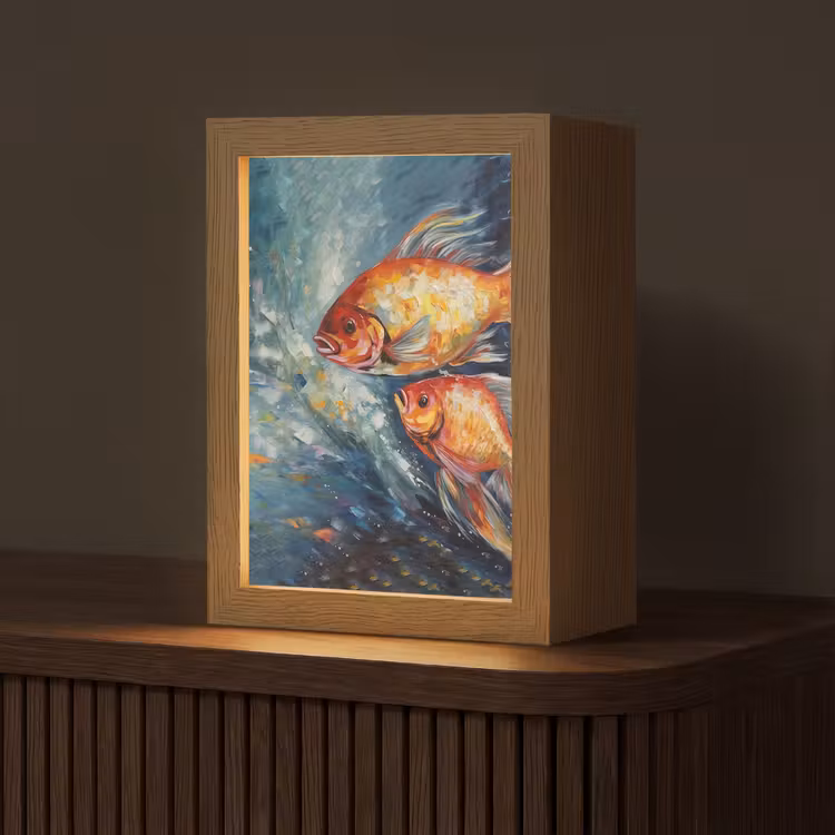 Vissen - Water - Dieren - Kunst - Olieverf Light Box met kabel (Tafellamp) klein -z3d_website
