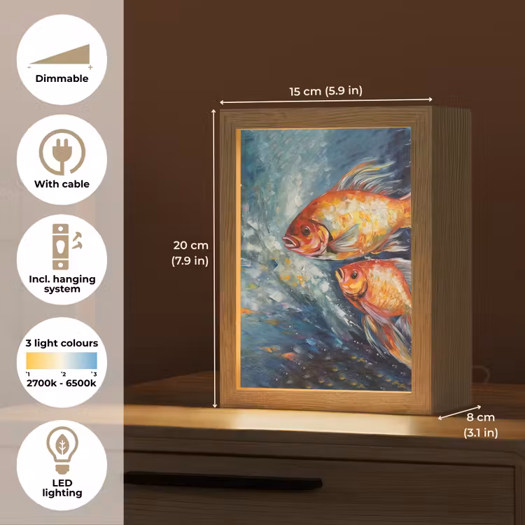 Vissen - Water - Dieren - Kunst - Olieverf Light Box met kabel (Tafellamp) klein -USP_EN