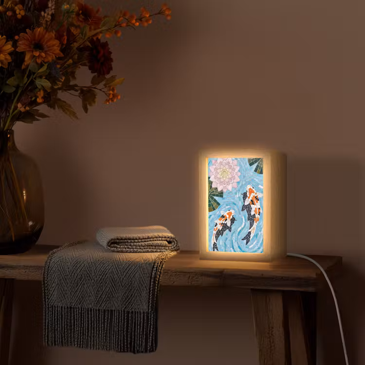 Vis - Water - Natuur - Mozaïek - Blauw Light Box met kabel (Tafellamp) klein -sfeer4
