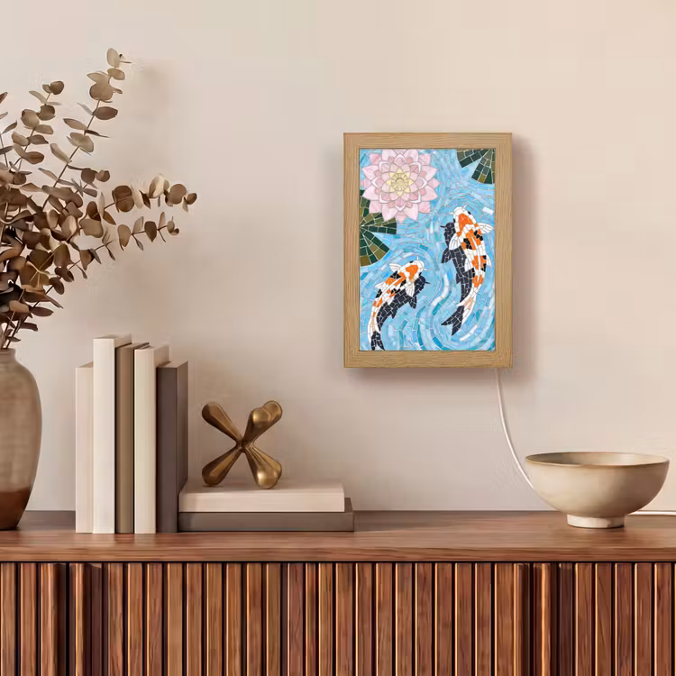 Vis - Water - Natuur - Mozaïek - Blauw Light Box met kabel (Tafellamp) klein -sfeer2