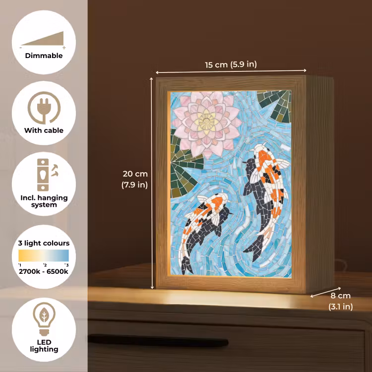 Vis - Water - Natuur - Mozaïek - Blauw Light Box met kabel (Tafellamp) klein -USP_EN