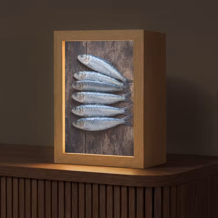 Table Lamp - Fish - Wood - Food - Vis - Hout - Eten Light Box met kabel (Tafellamp) klein