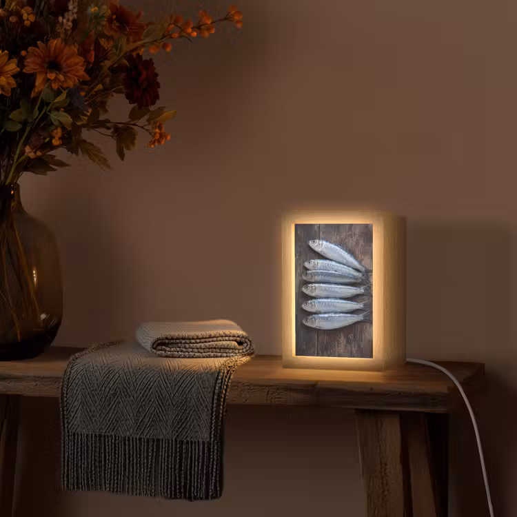 Table Lamp - Fish - Wood - Food - Vis - Hout - Eten Light Box met kabel (Tafellamp) klein