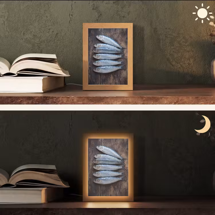 Table Lamp - Fish - Wood - Food - Vis - Hout - Eten Light Box met kabel (Tafellamp) klein
