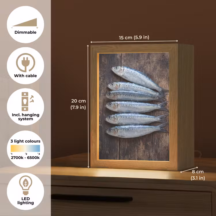 Table Lamp - Fish - Wood - Food - Vis - Hout - Eten Light Box met kabel (Tafellamp) klein