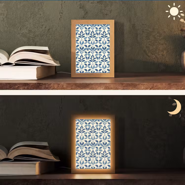 Flora - Modern - Blauw Light Box met kabel (Tafellamp) klein 925 -sfeer3