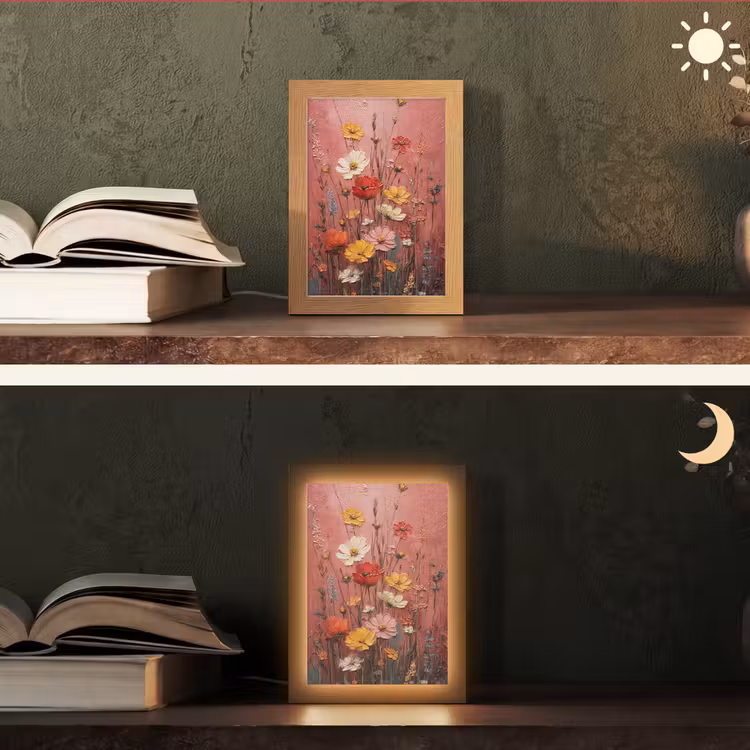 Bloemenboeket - Diepte - Tastbare textuur Light Box met kabel (Tafellamp) klein -sfeer3