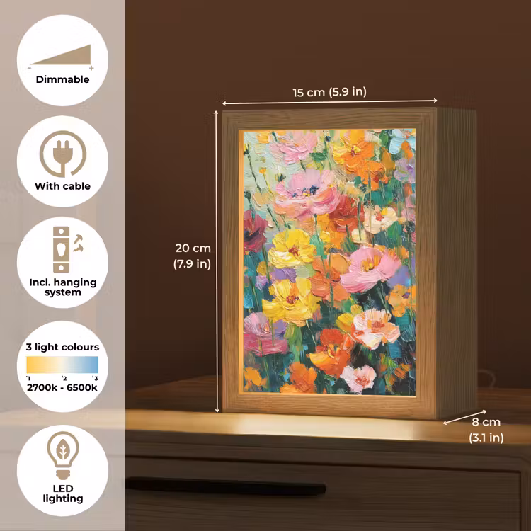Bloemen explosie - Heldere kleuren - Vrolijk Light Box met kabel (Tafellamp) klein -USP_EN