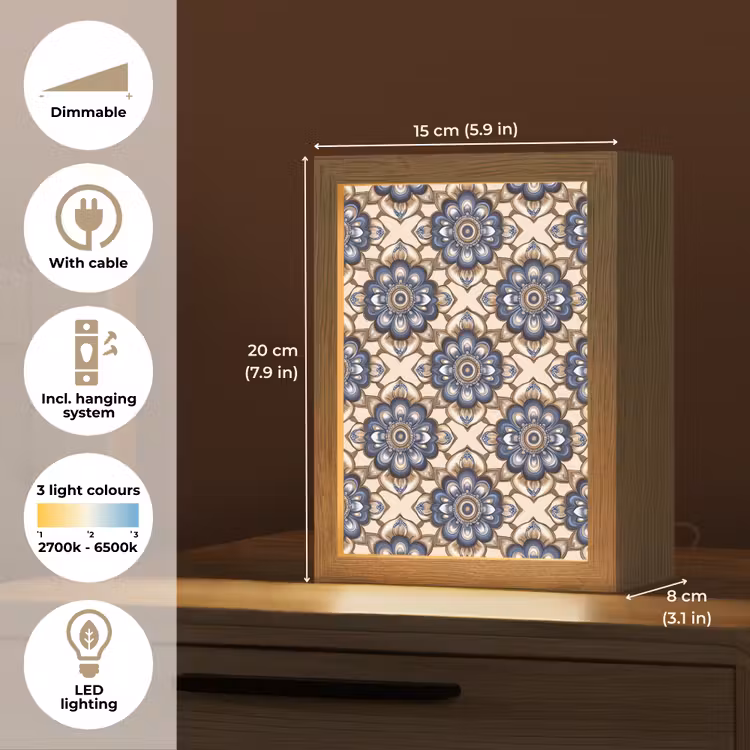 Floraal - Ornament - Blauw Light Box met kabel (Tafellamp) klein 925 -USP_EN