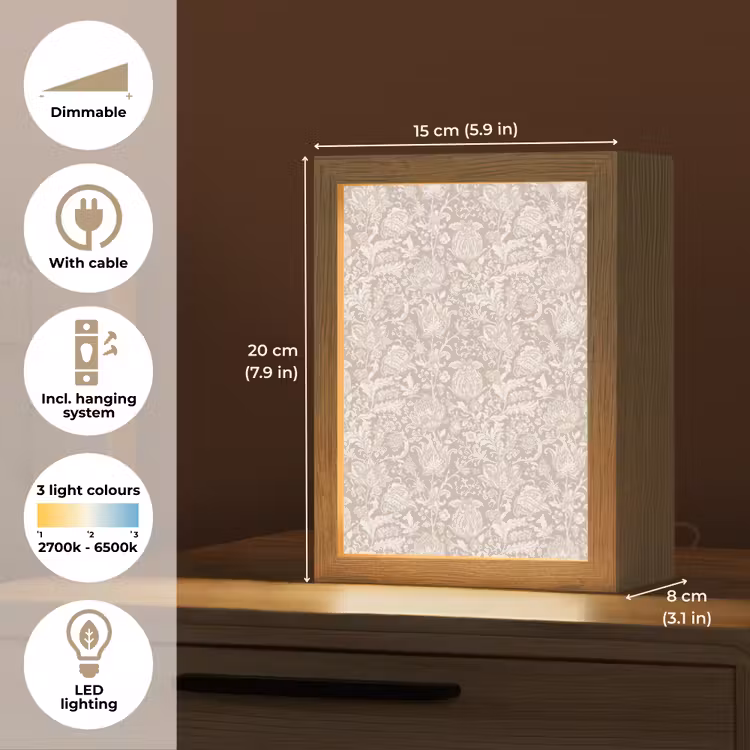 Bloemenprint - Grijs - Crème Light Box met kabel (Tafellamp) klein 925 -USP_EN