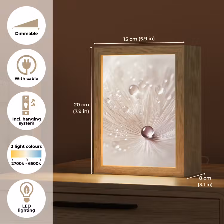 Bloem - Abstract - Wit - Water - Natuur Light Box met kabel (Tafellamp) klein -USP_EN