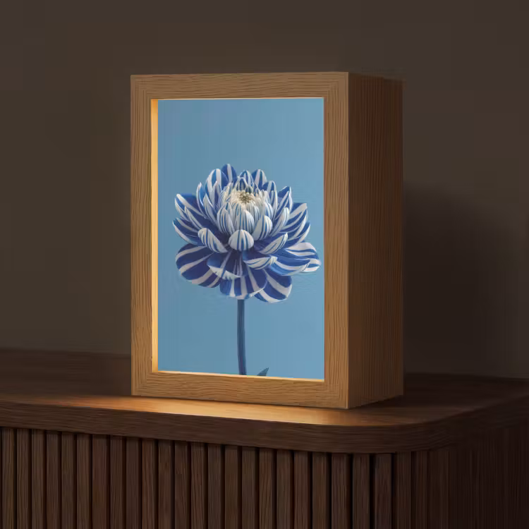 Bloem - Blauw - Bloemblaadjes - Streepjes Light Box met kabel (Tafellamp) klein -z3d_website