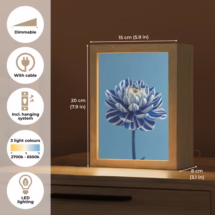 Bloem - Blauw - Bloemblaadjes - Streepjes Light Box met kabel (Tafellamp) klein -USP_EN