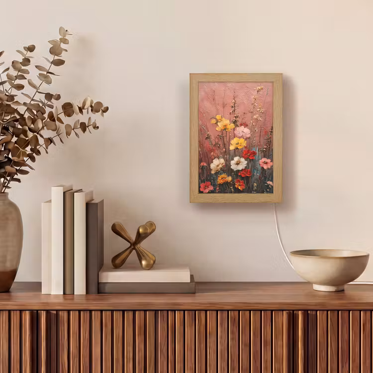 Bloemenboeket - Fijne details - Roze Light Box met kabel (Tafellamp) klein -sfeer2