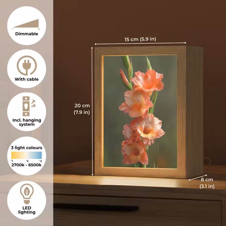 Bloem - Gladiolen - Zalmroze Light Box met kabel (Tafellamp) klein -USP_EN