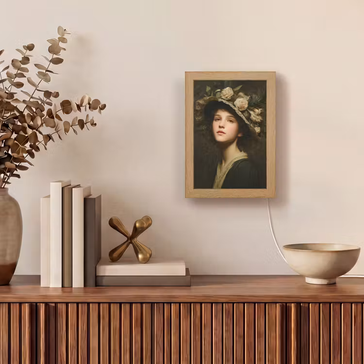 Bloemenhoed - Portret - Vrouw Light Box met kabel (Tafellamp) klein -sfeer2