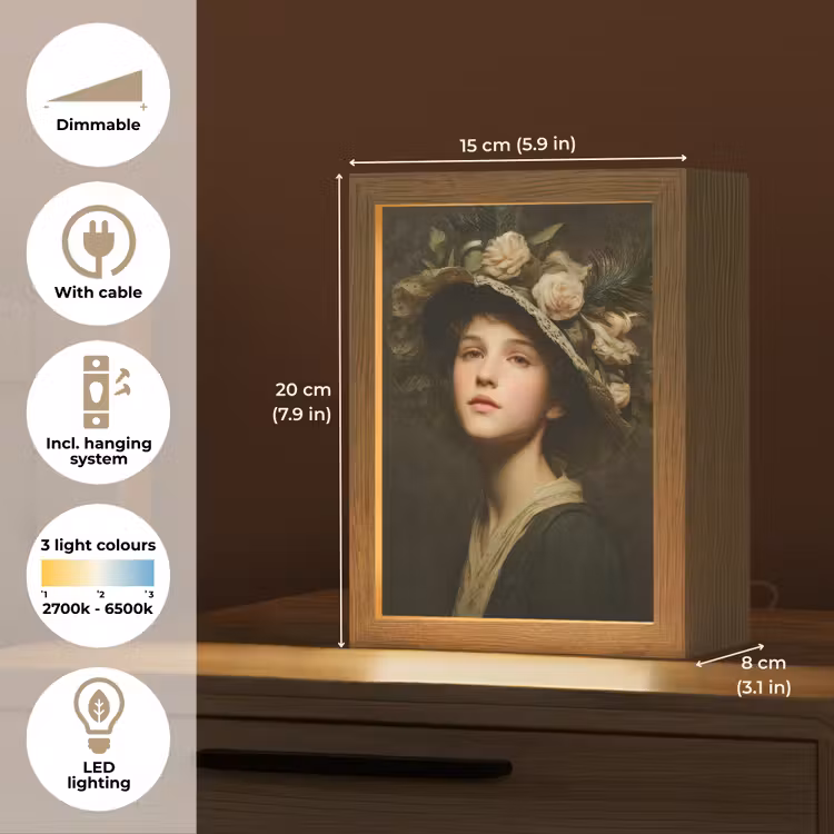 Bloemenhoed - Portret - Vrouw Light Box met kabel (Tafellamp) klein -USP_EN
