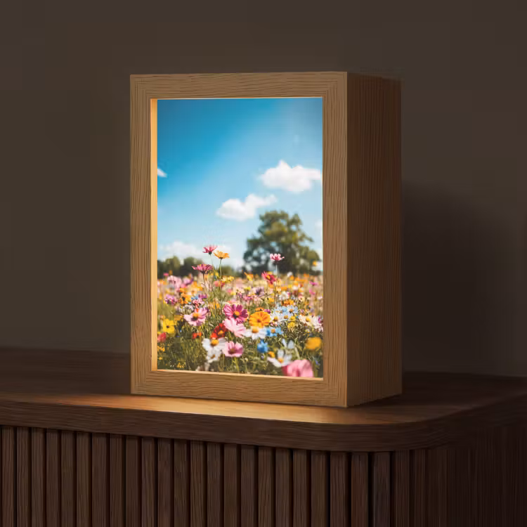 Bloemenweide - Blauw - Lucht - Kleuren Light Box met kabel (Tafellamp) klein -z3d_website