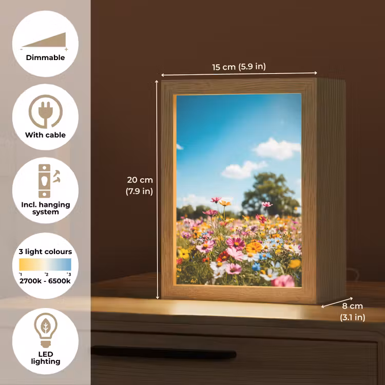 Bloemenweide - Blauw - Lucht - Kleuren Light Box met kabel (Tafellamp) klein -USP_EN