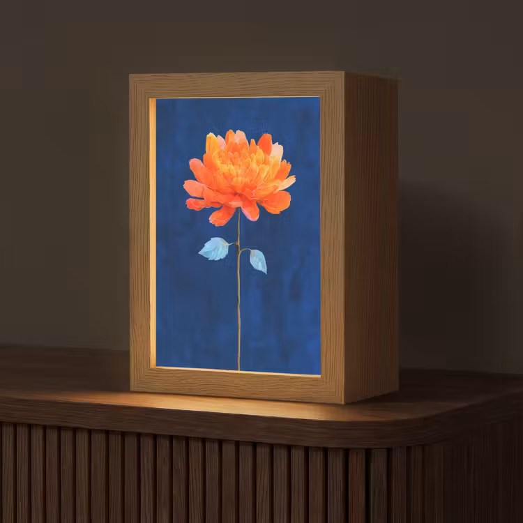 Bloem - Oranje - Bladeren Light Box met kabel (Tafellamp) klein -z3d_website