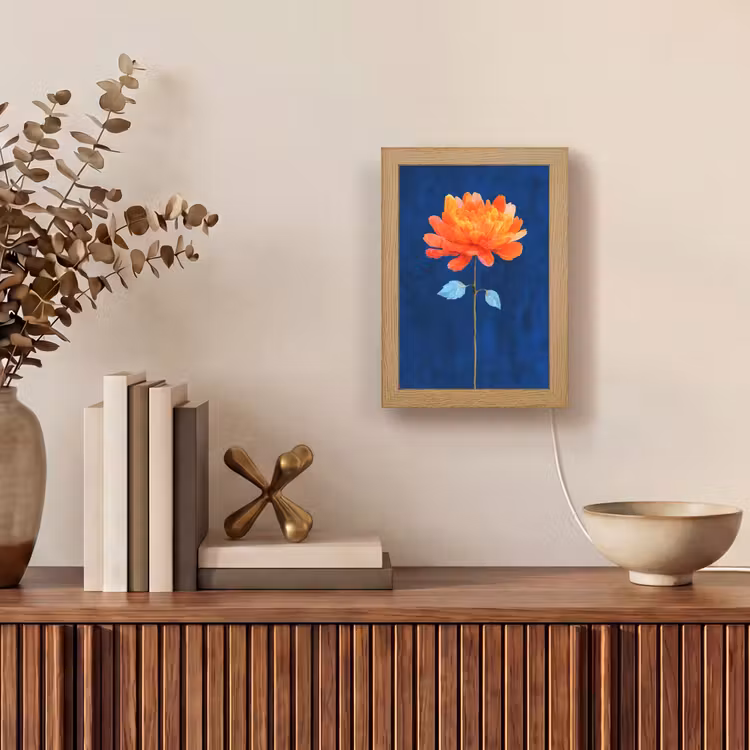 Bloem - Oranje - Bladeren Light Box met kabel (Tafellamp) klein -sfeer2