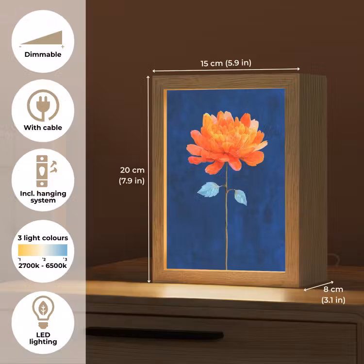Bloem - Oranje - Bladeren Light Box met kabel (Tafellamp) klein -USP_EN