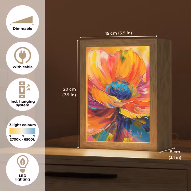 Bloem - Verflook - Modern - Abstract - Kleuren Light Box met kabel (Tafellamp) klein -USP_EN