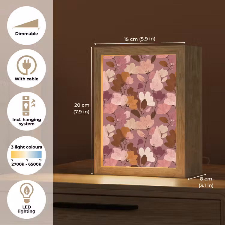 Bloem - Patroon - Roze Light Box met kabel (Tafellamp) klein 925 -USP_EN