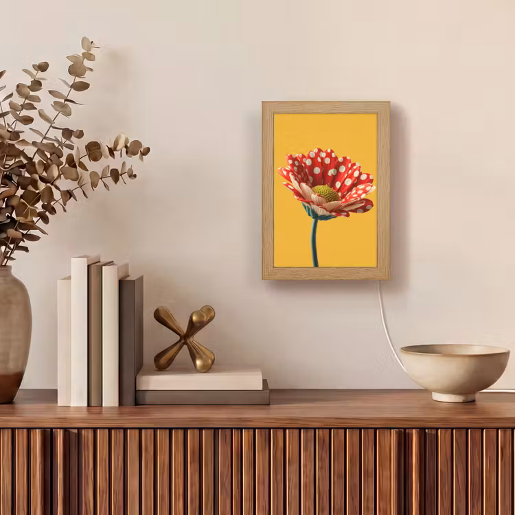 Bloem - Rood - Stippen Light Box met kabel (Tafellamp) klein -sfeer2