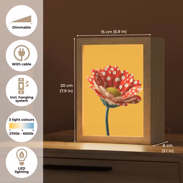 Bloem - Rood - Stippen Light Box met kabel (Tafellamp) klein -USP_EN