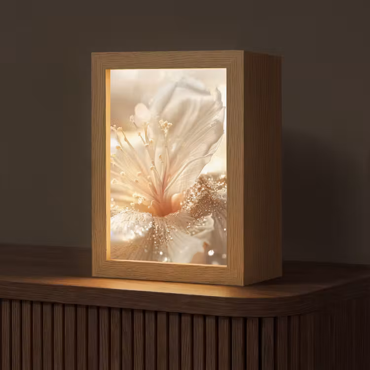 Bloem - Wit - Glitter - Goud - Modern Light Box met kabel (Tafellamp) klein -z3d_website