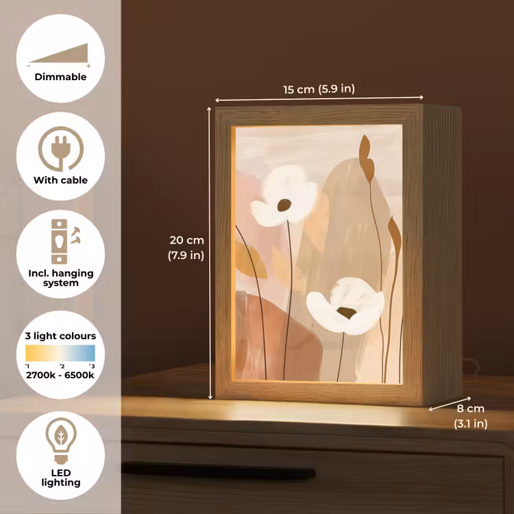 Bloemen - Abstract - Beige - Line art Light Box met kabel (Tafellamp) klein -USP_EN