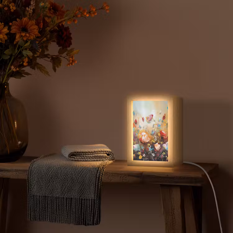 Bloemen - Kunst - Natuur - Olieverf Light Box met kabel (Tafellamp) klein -sfeer4