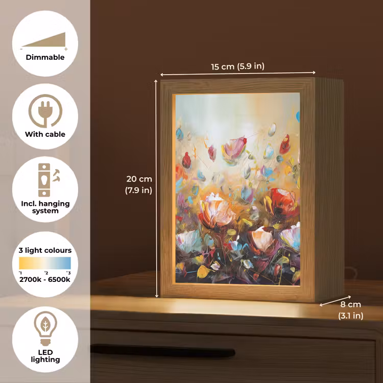 Bloemen - Kunst - Natuur - Olieverf Light Box met kabel (Tafellamp) klein -USP_EN