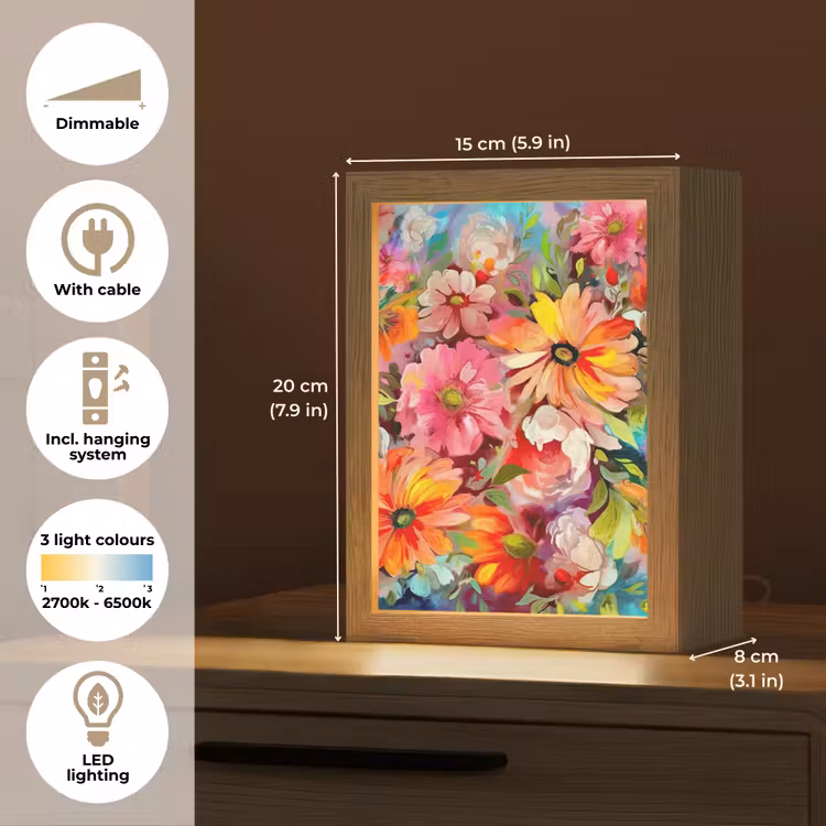 Bloemen - Kunst - Schilderij - Botanisch Light Box met kabel (Tafellamp) klein -USP_EN
