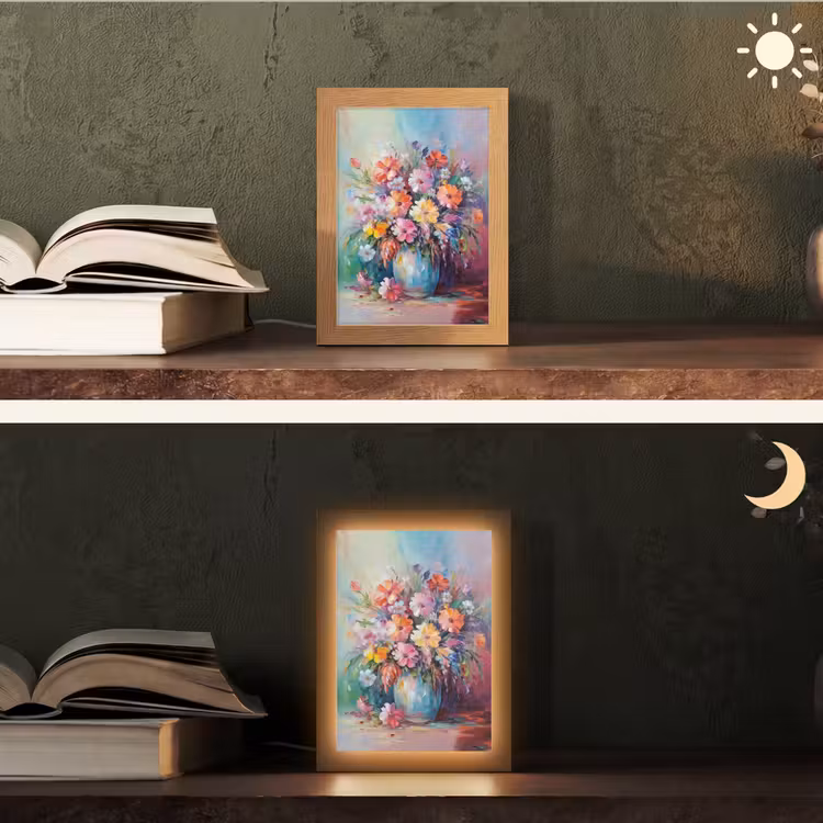 Bloemen - Kunst - Schilderij - Lente - Boeket Light Box met kabel (Tafellamp) klein -sfeer3