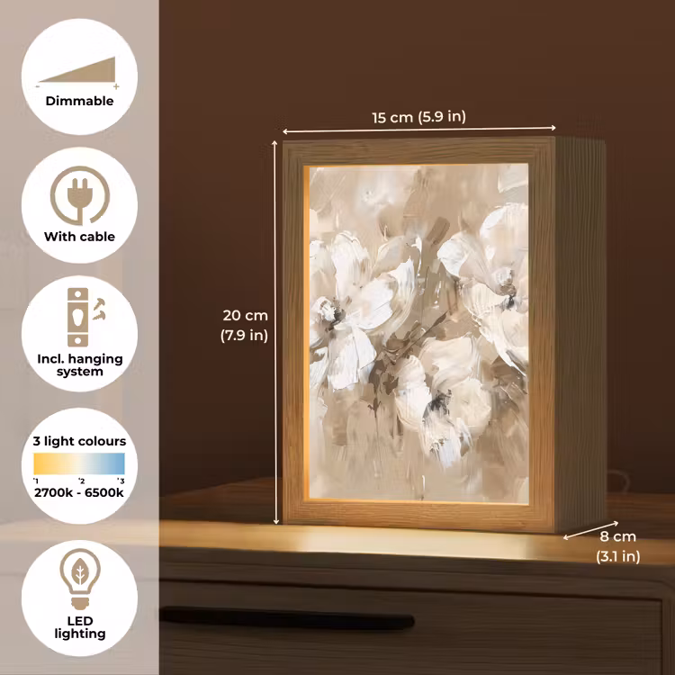 Bloemen - Beige - Abstract - Modern Light Box met kabel (Tafellamp) klein -USP_EN
