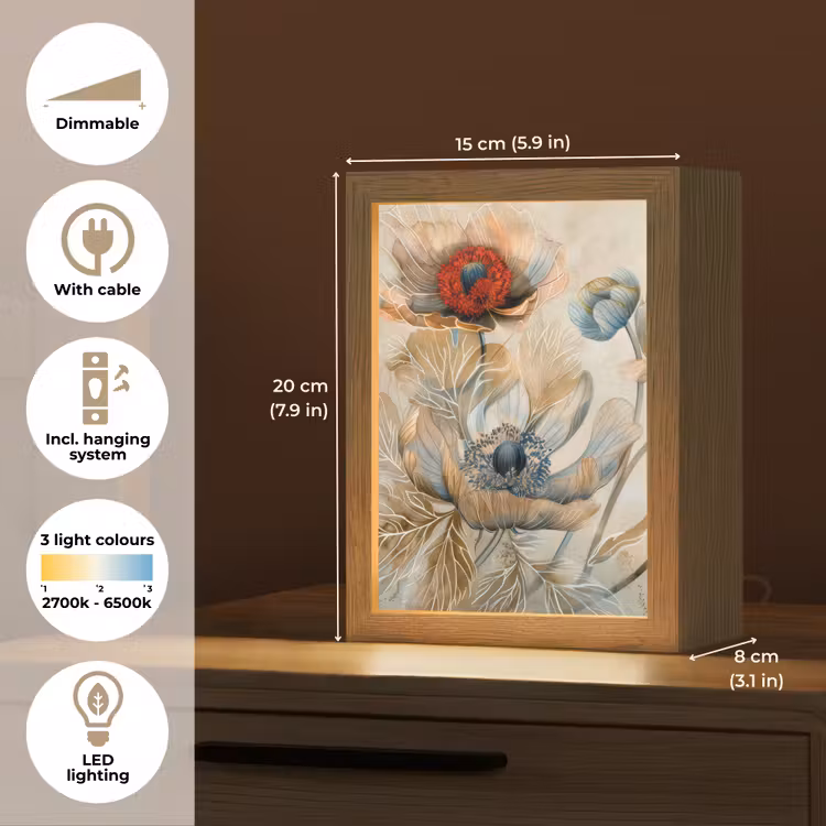 Bloemen - Beige - Modern - Illustratie Light Box met kabel (Tafellamp) klein -USP_EN