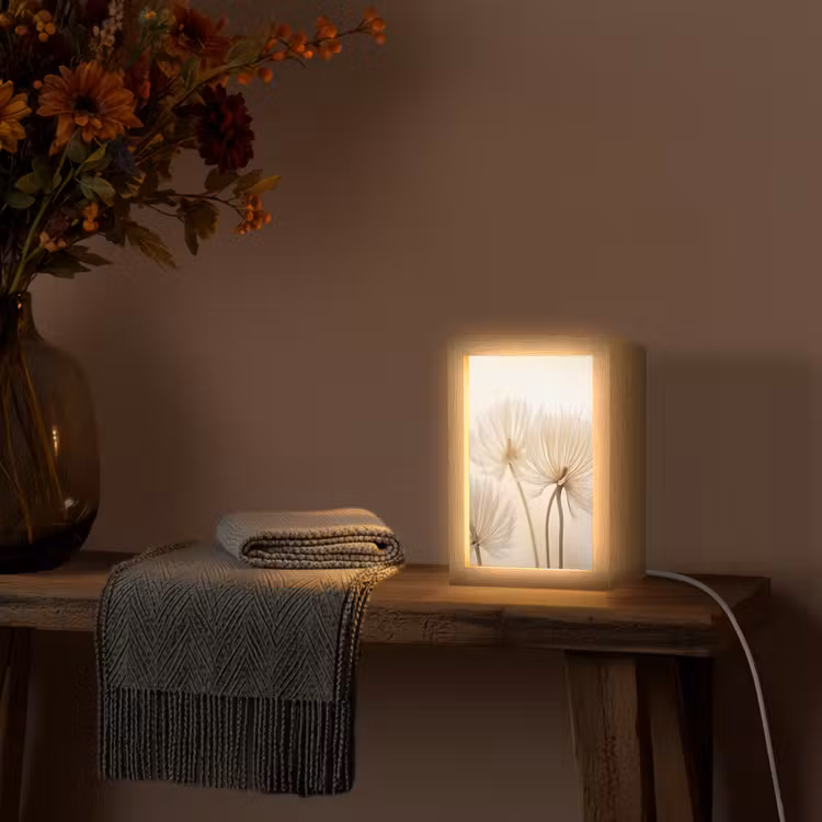 Bloemen - Beige - Natuur Light Box met kabel (Tafellamp) klein -sfeer4