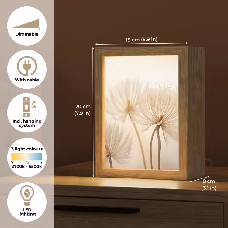 Bloemen - Beige - Natuur Light Box met kabel (Tafellamp) klein -USP_EN