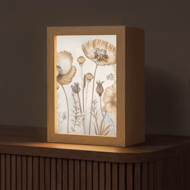 Bloemen - Beige - Natuur - Illustratie Light Box met kabel (Tafellamp) klein -z3d_website