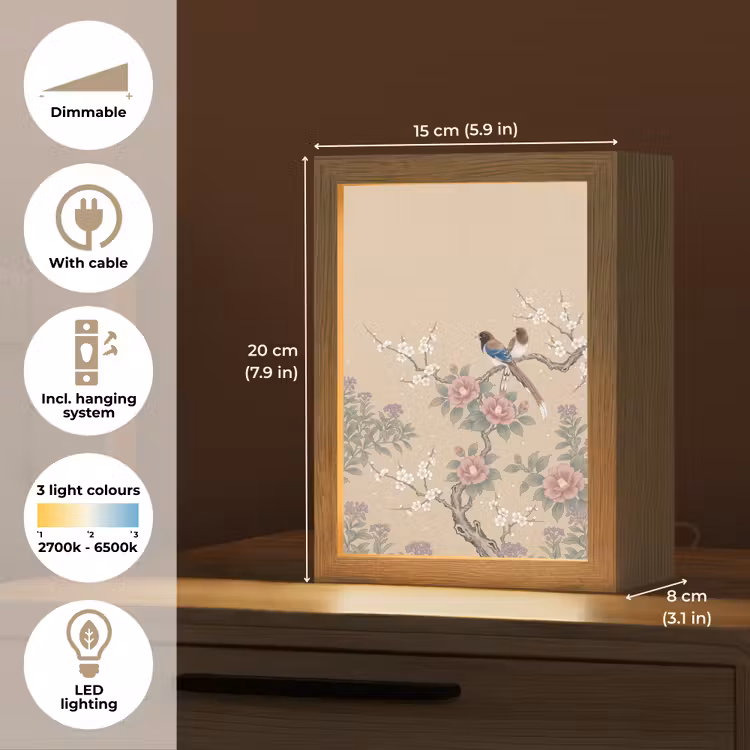 Bloemen - Vogels - Bloemen Light Box met kabel (Tafellamp) klein -USP_EN