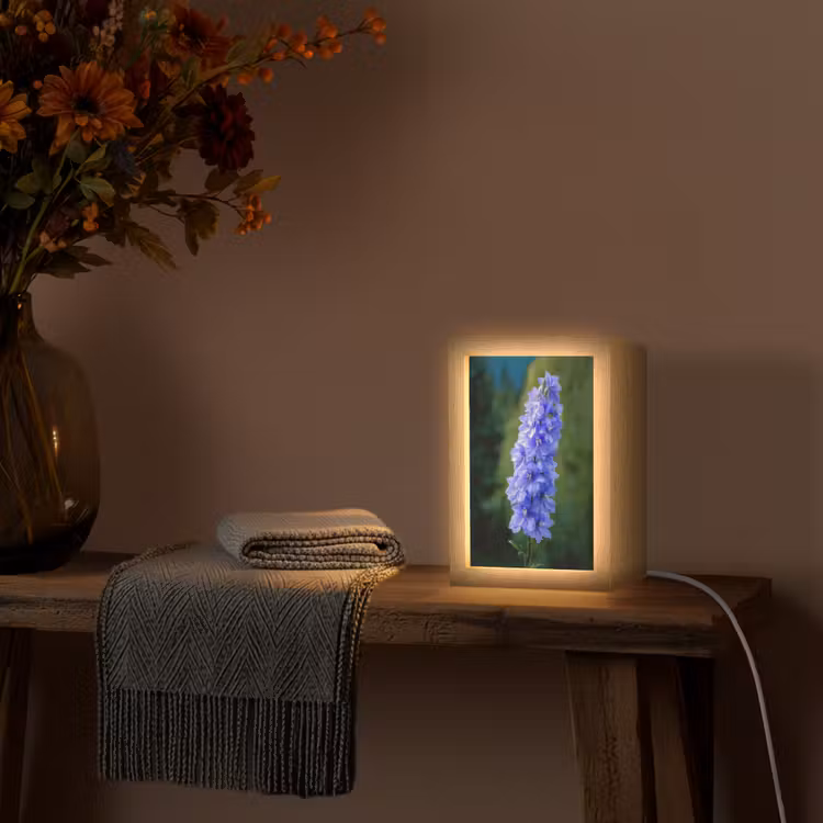 Bloemen - Blauw - Dennenboom Light Box met kabel (Tafellamp) klein -sfeer4
