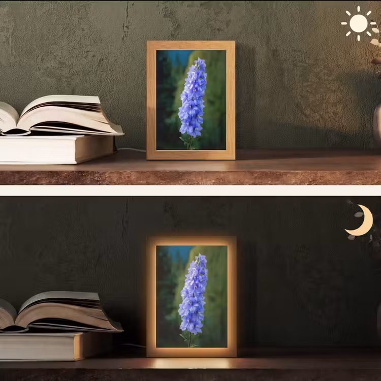 Bloemen - Blauw - Dennenboom Light Box met kabel (Tafellamp) klein -sfeer3