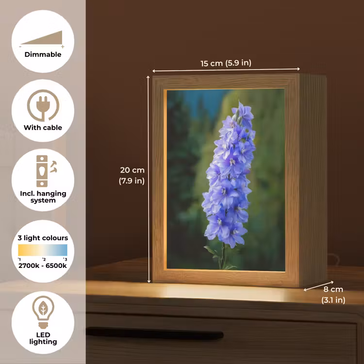 Bloemen - Blauw - Dennenboom Light Box met kabel (Tafellamp) klein -USP_EN