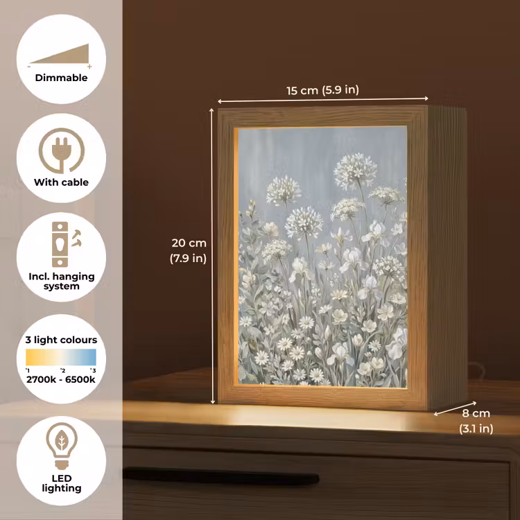 Bloemen - Botanisch - Blauw Light Box met kabel (Tafellamp) klein -USP_EN