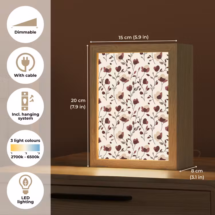 Bloemen - Botanisch - Bordeaux Light Box met kabel (Tafellamp) klein 925 -USP_EN